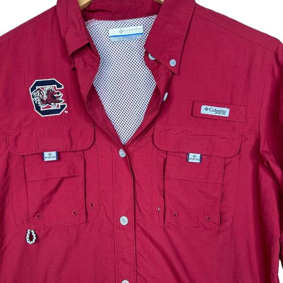 South Carolina Gamecocks Shirt Mens Small Red College Long Sleeve Fishing Vented - Picture 2 of 8